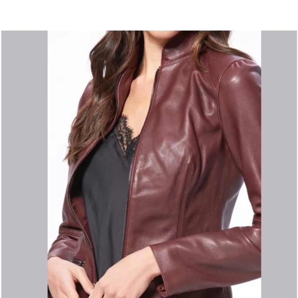 NWT Paige Maxinne Deep Bordeaux Leather Jacket Size XL